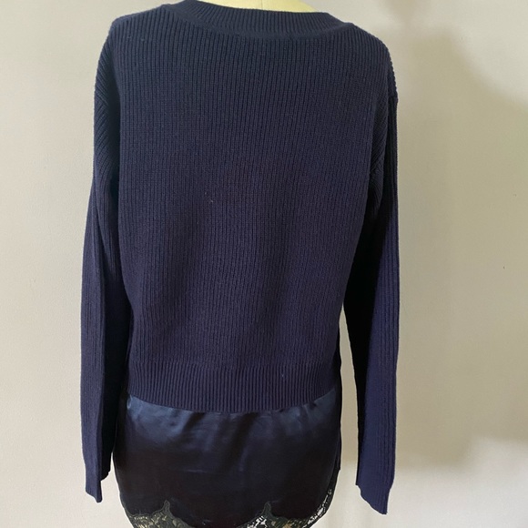 Sandro navy blue sweater with satin and lace - Picture 3 of 10